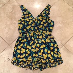 🍋Lemon Patterned Blue Rain Romper